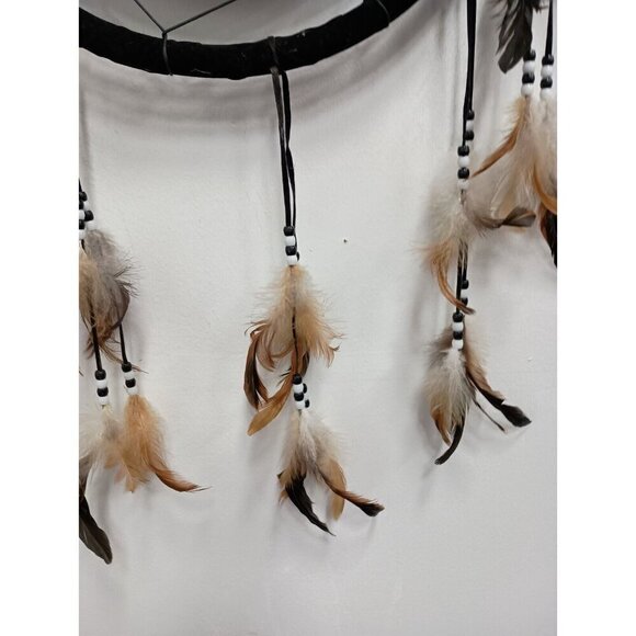 VTG Native American Man W/ Woolf Large Dream Catcher Spiritual Feather Faux Fur - Picture 2 of 8